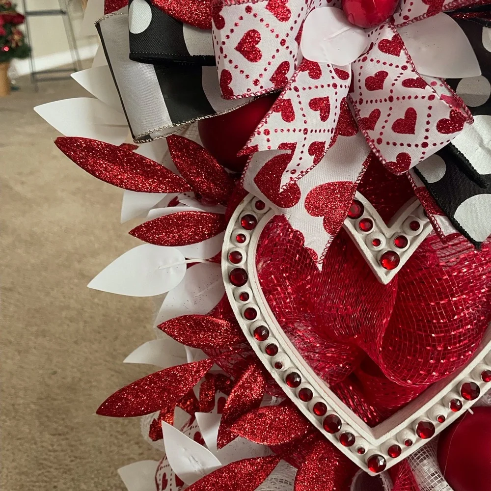 Valentine Festive Red and White Heart Wreath